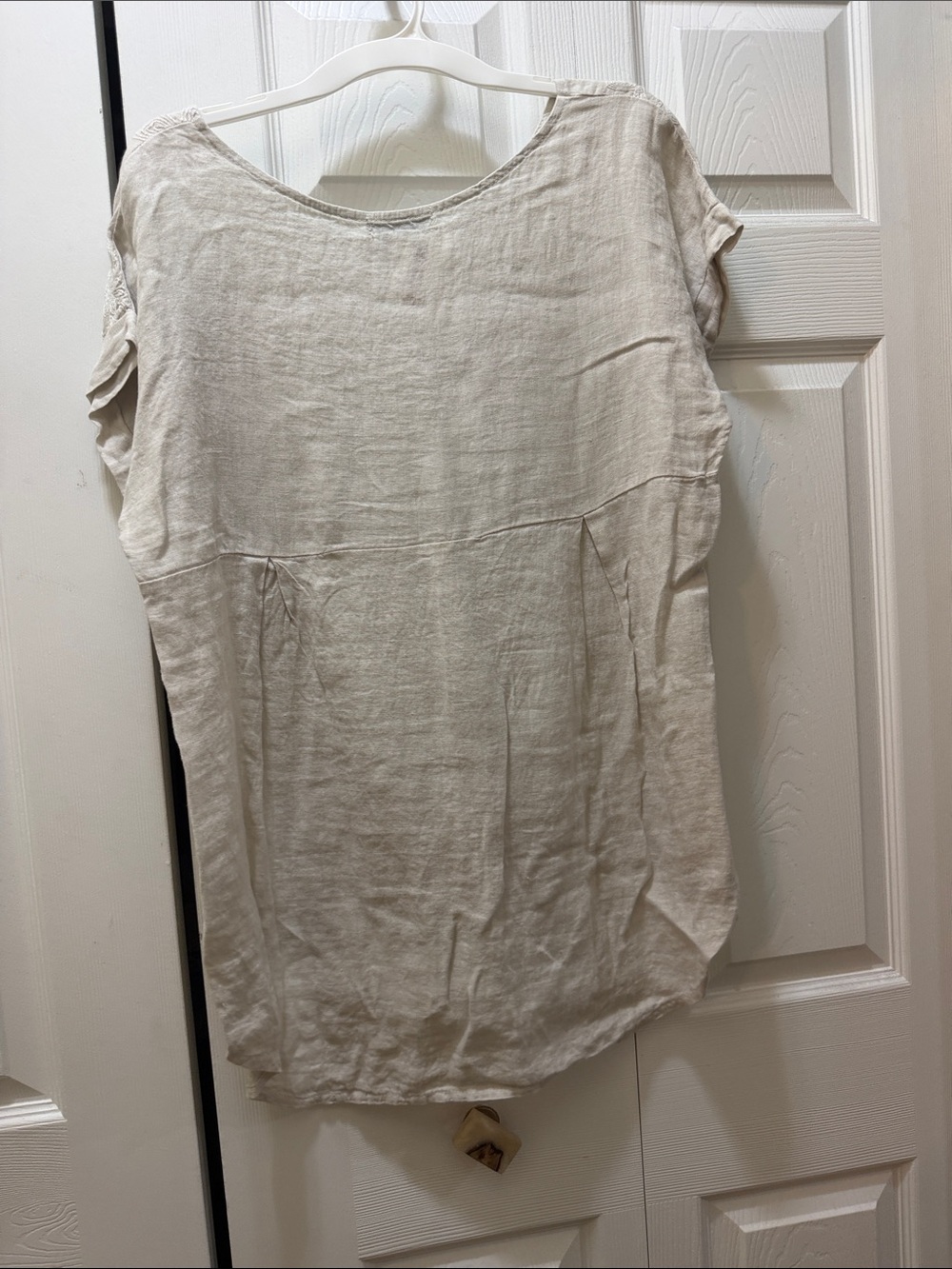 Lightweight Embroidered Linen Tee - Cream - Picture 2 of 2
